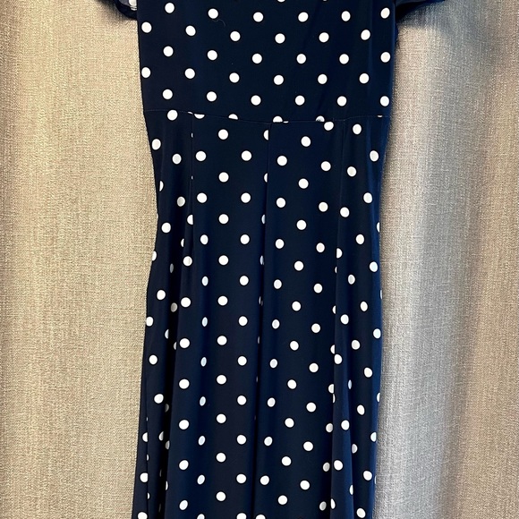 Lauren Ralph Lauren - Dark Navy Polkadot Dress -  Size 2 - Flutter Sleeve - Picture 2 of 10